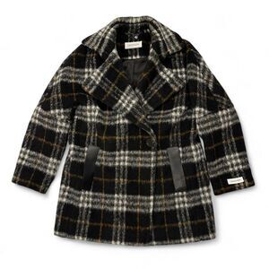 NWOT Calvin Klein Wool Blend Plaid Pea Coat Sz M Dark Academia Twee City Classic